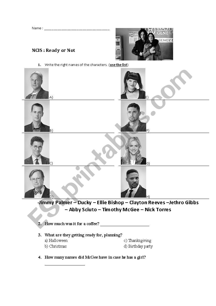 NCIS:Ready or Not worksheet