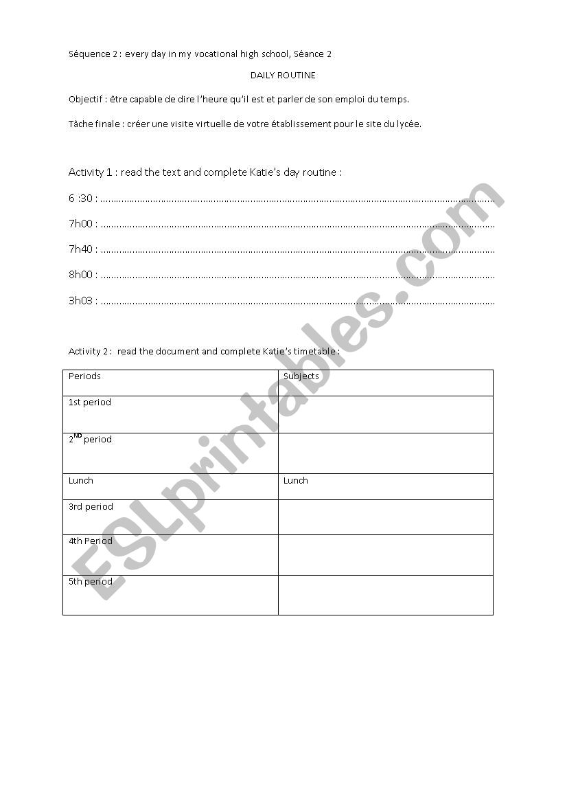daily routine worksheet