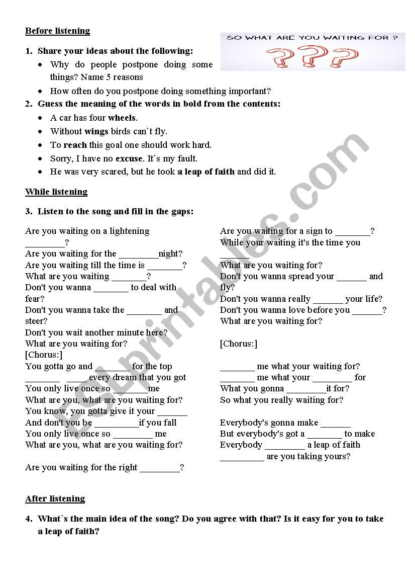 What are you waiting for? Song worksheet