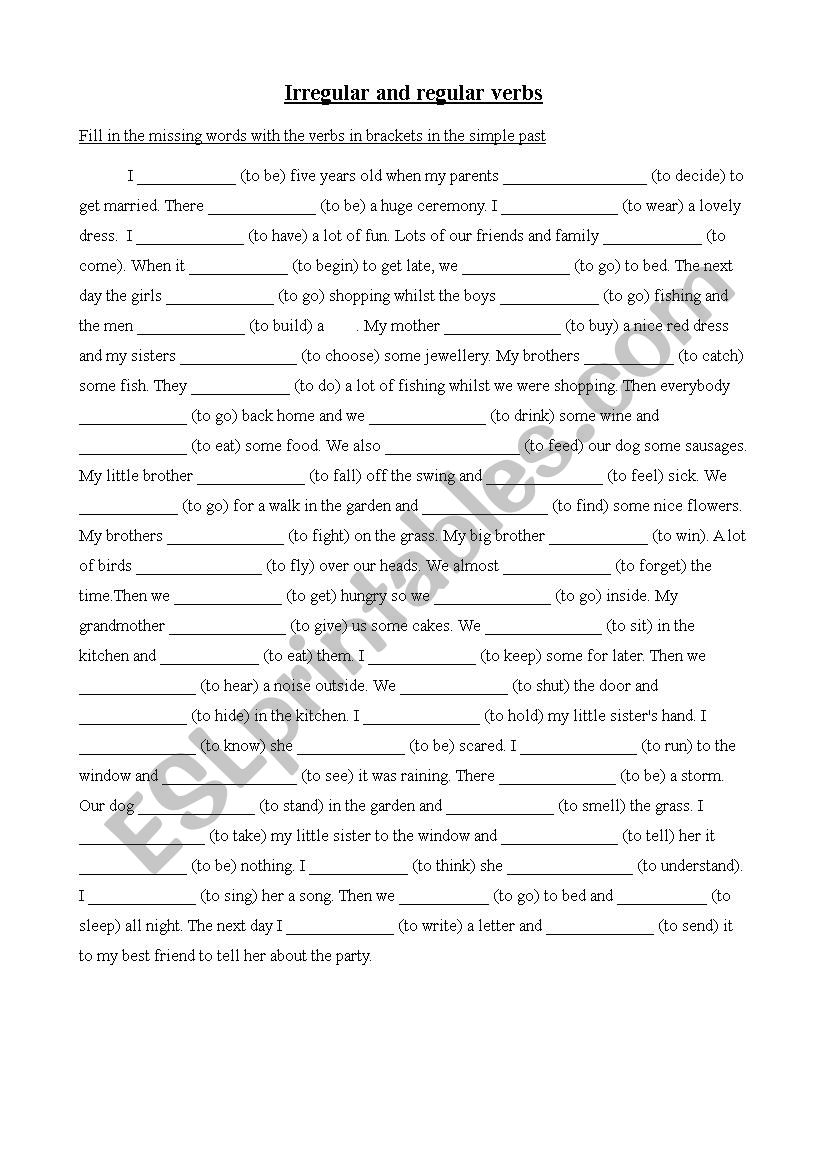 Irregular verbs  worksheet