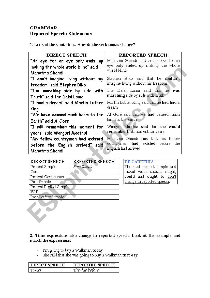 DIRECT SPEECH worksheet