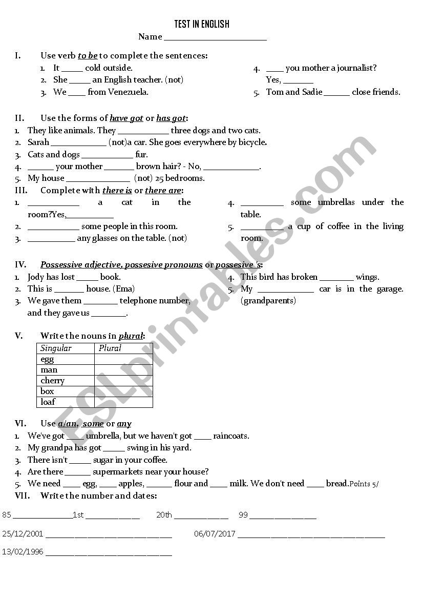 Revision worksheet