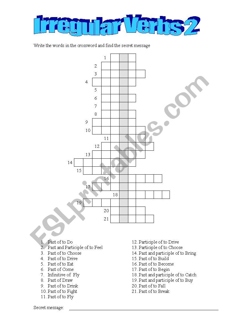 IRREGULAR VERBS CROSSWORD 2 worksheet