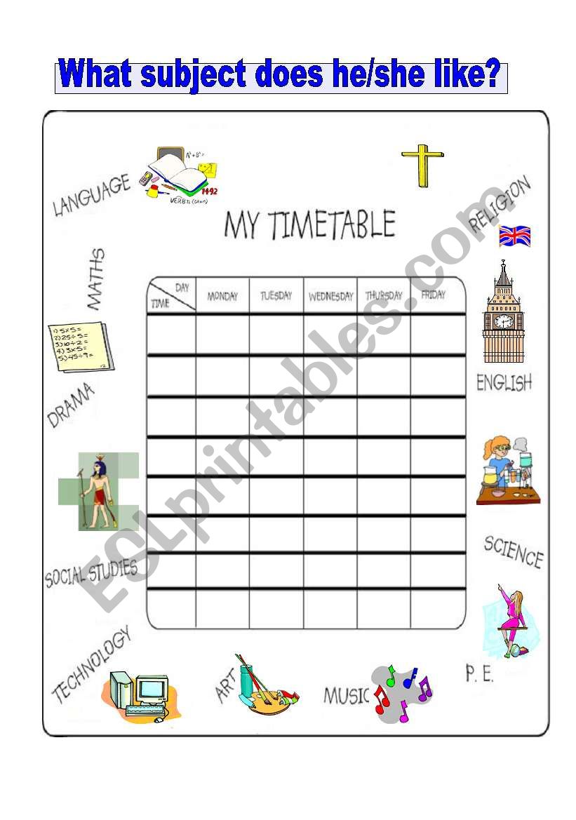 My timetable worksheet