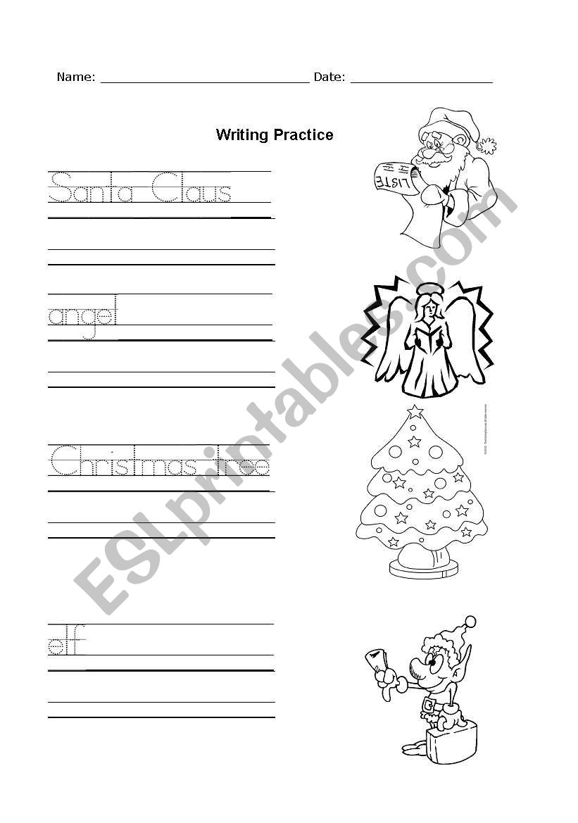 writing christmas names worksheet