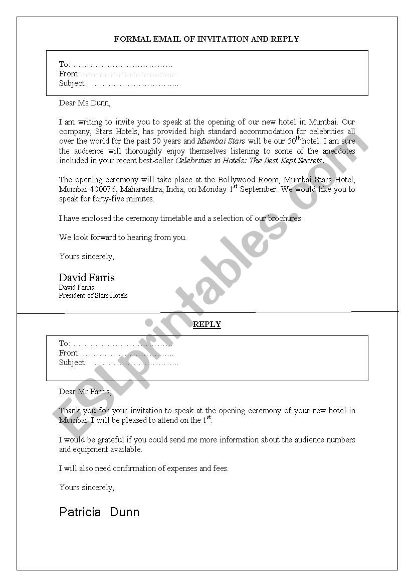 invitation worksheet