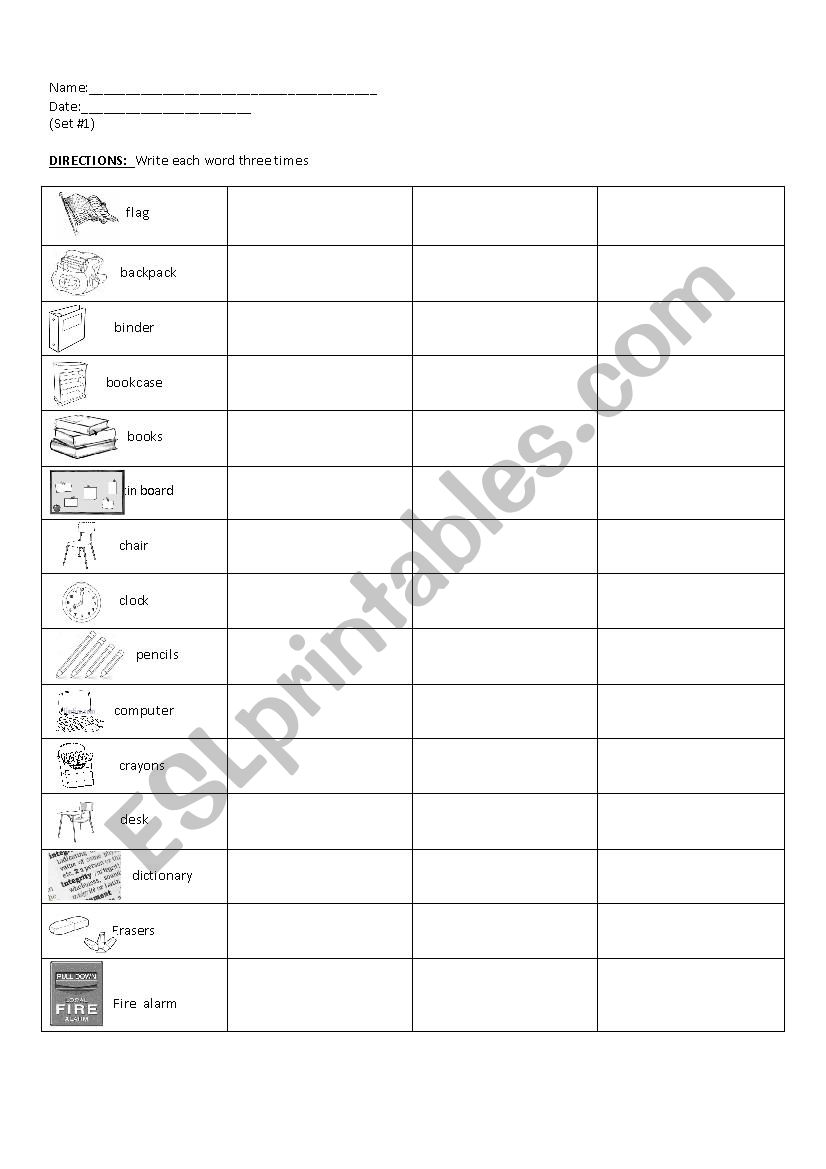 Things in the Classroom: Set #1
