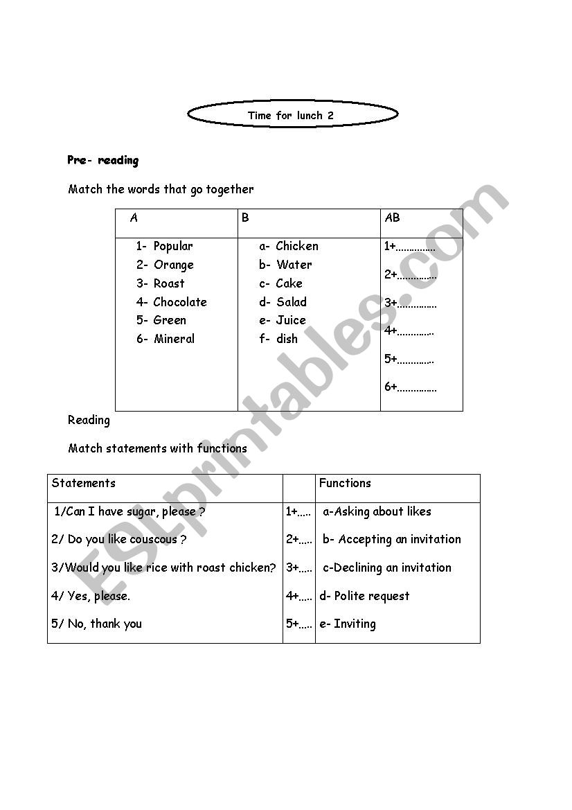 Time for lunch worksheet
