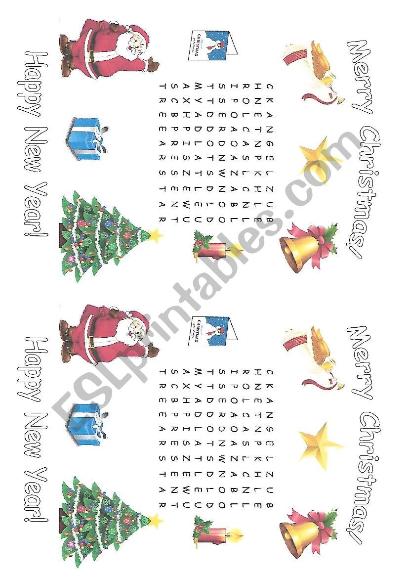 Christmas wordsearch worksheet