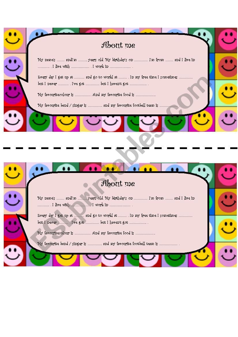 About me!  worksheet