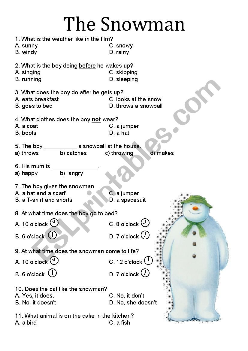 The Snowman Present simple questions