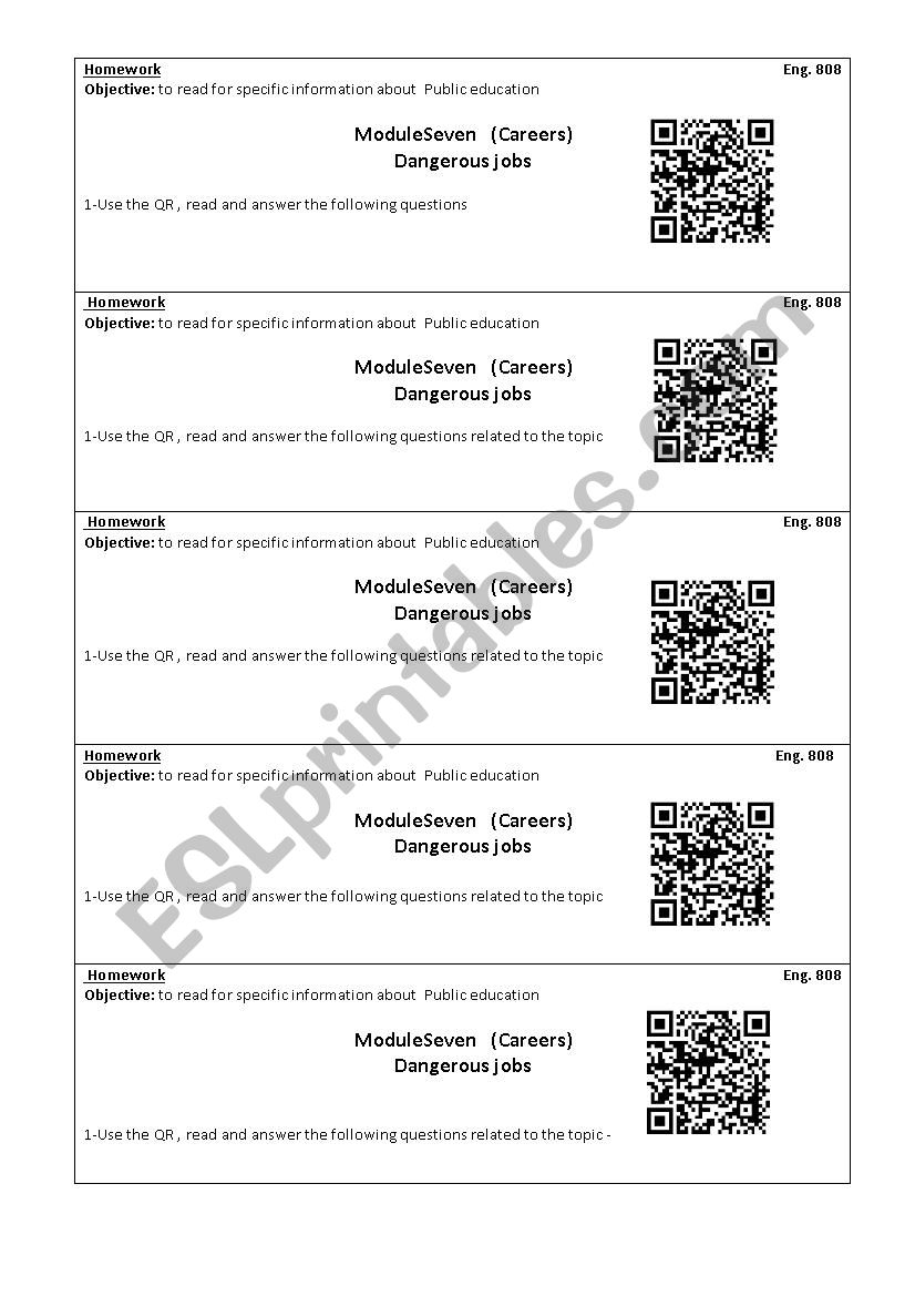 dangerous job worksheet