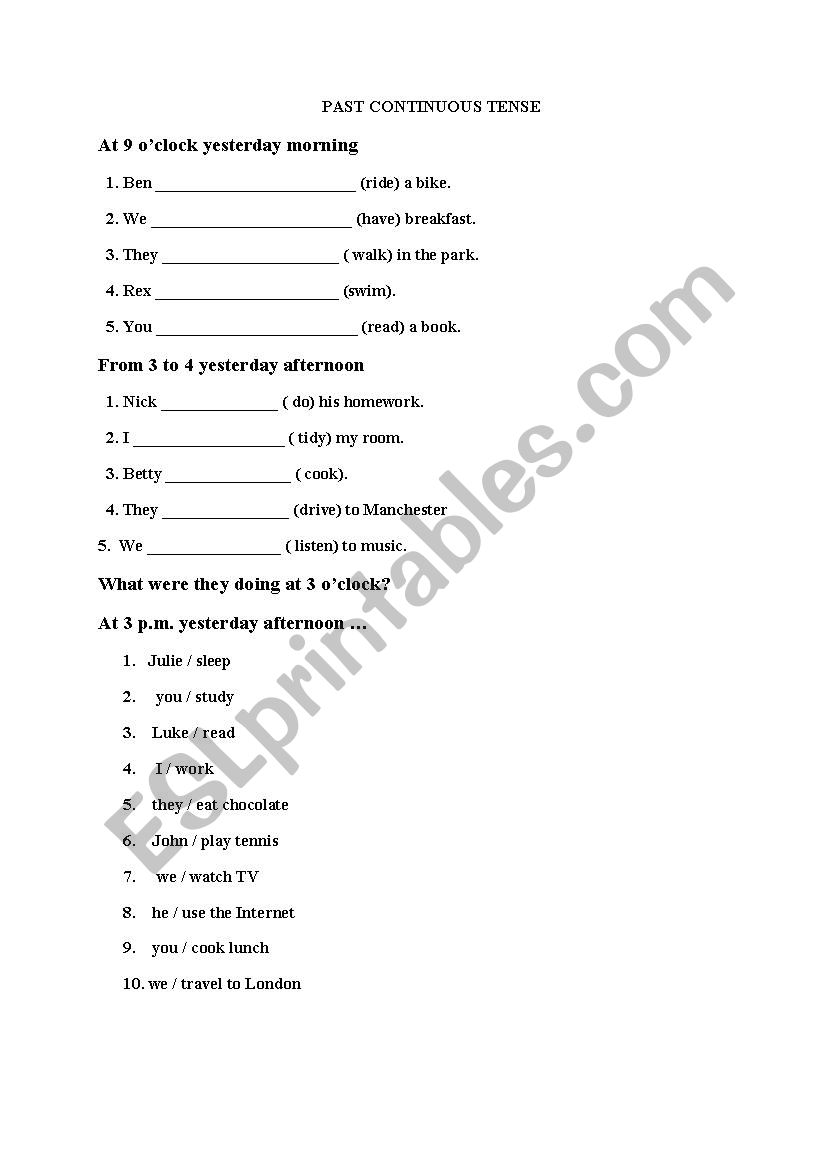 Past Continuous Tense worksheet
