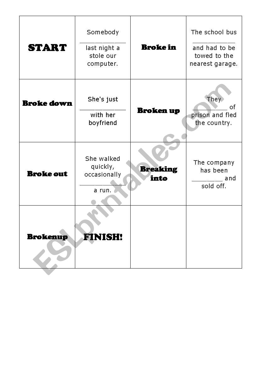 Break Phrasal verbs dominoes worksheet