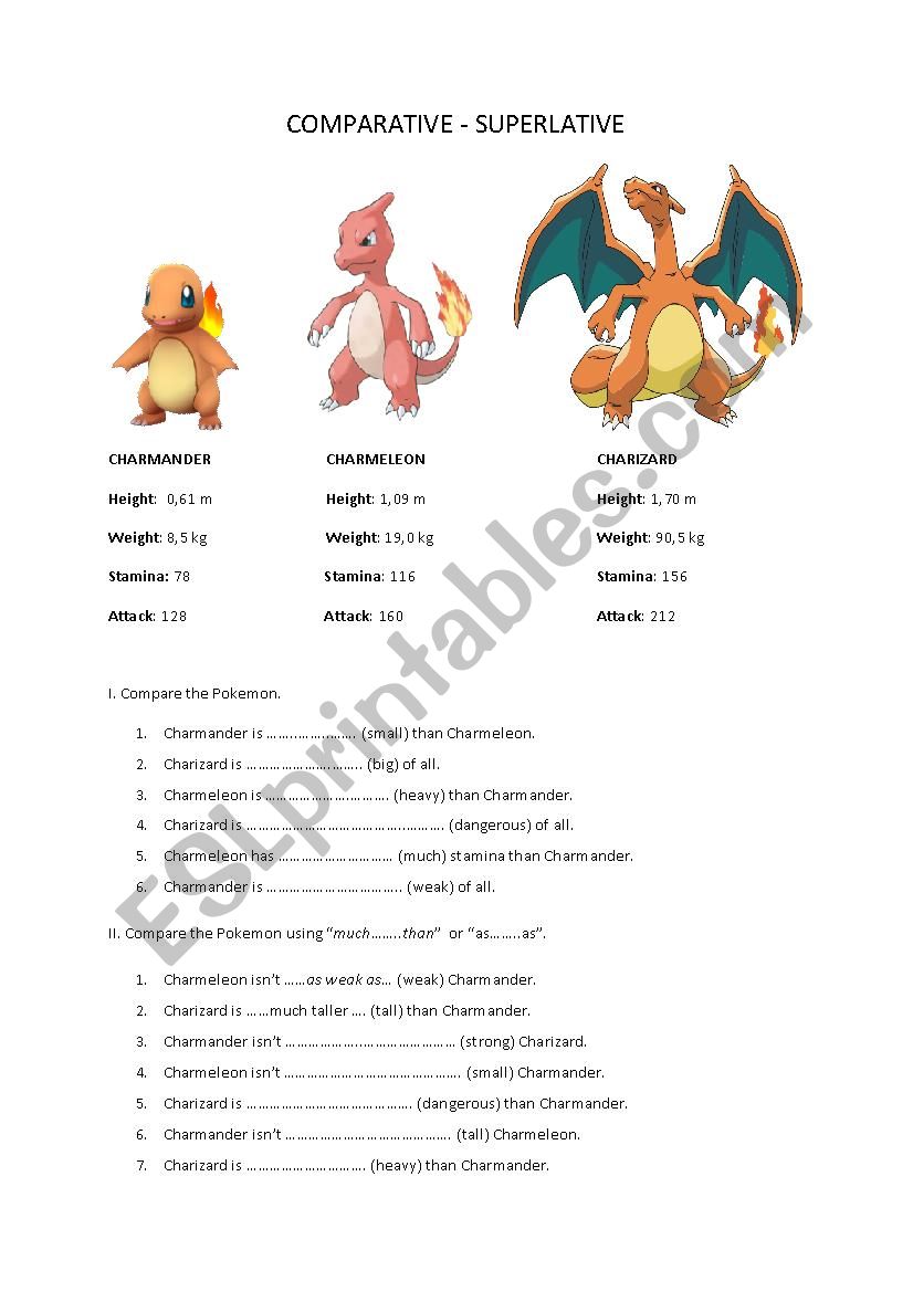Compare the Pokemon worksheet