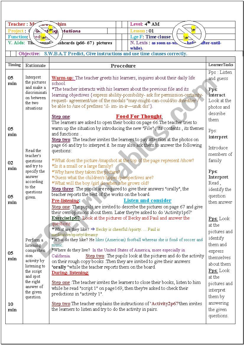 Predict, Give instructions and use time clauses correctly.