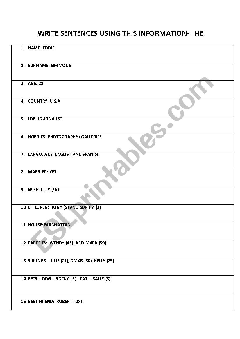 personal information sentences