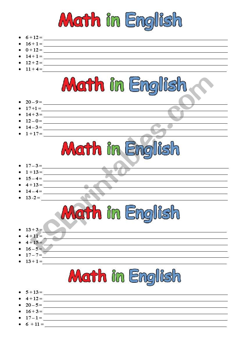 Numbers 1-20 worksheet