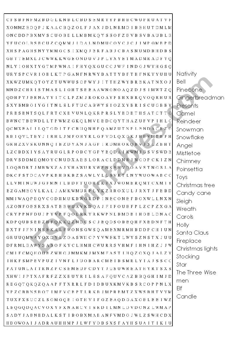 Christmas wordsearch worksheet