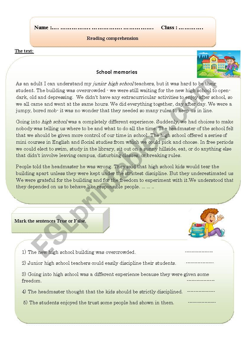 School memories worksheet