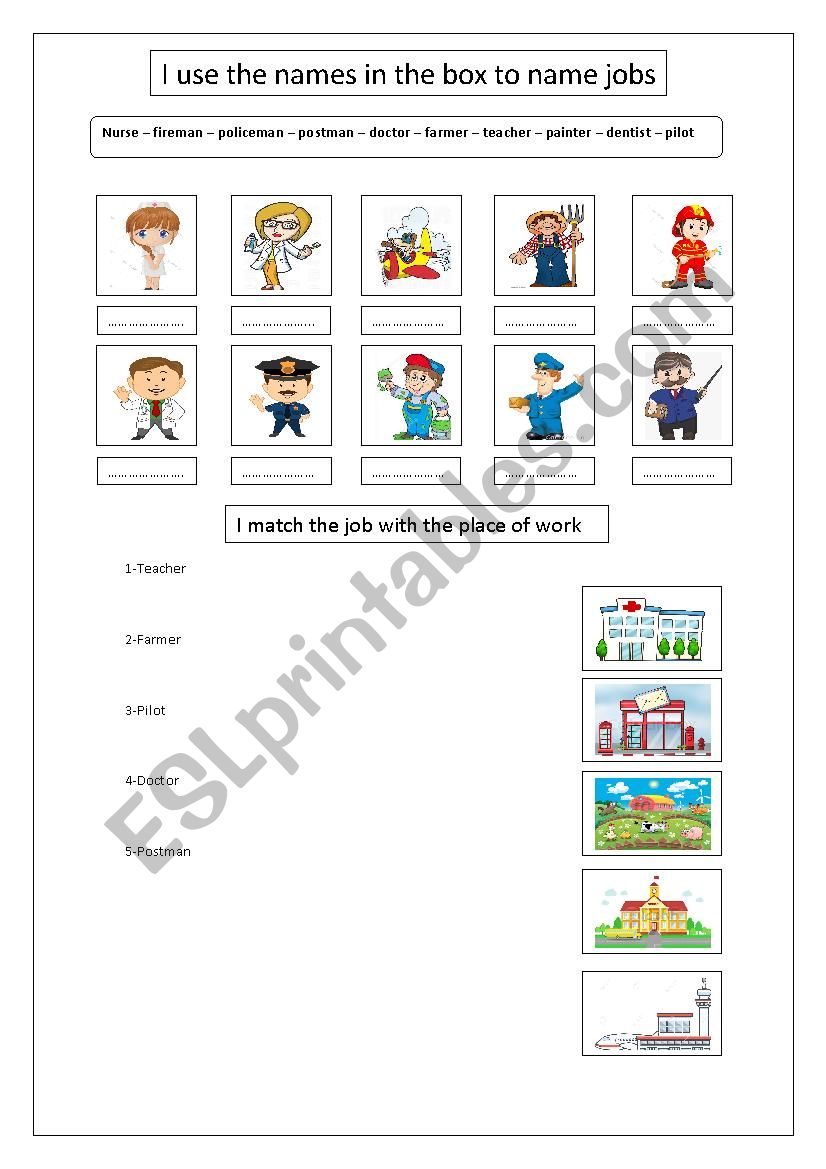 jobs and places of work worksheet