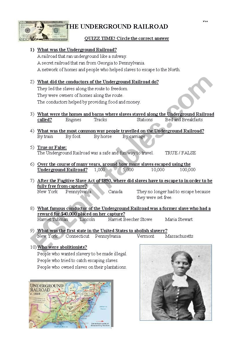 The Underground Railroad worksheet