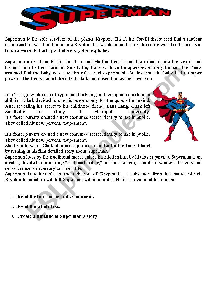 SupermanÂ´s story worksheet