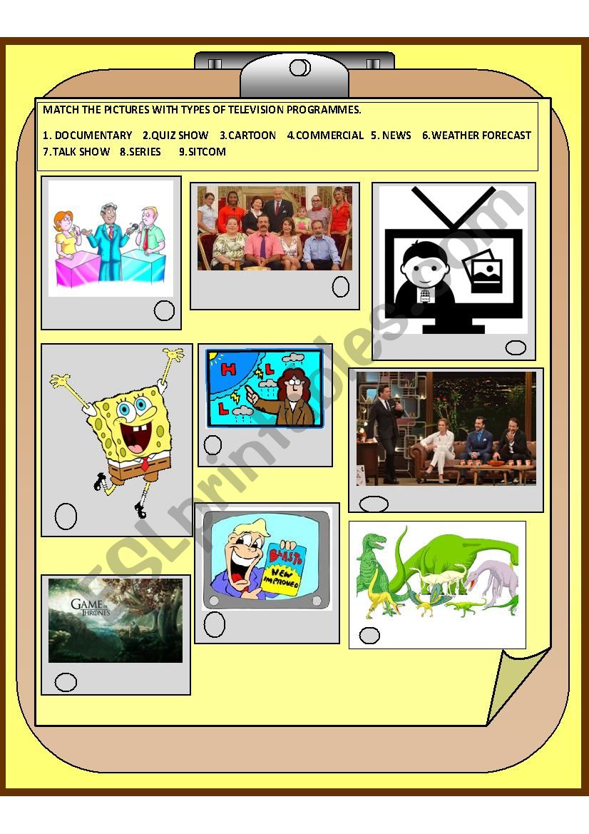 MATCH THE PICTURES WITH TYPES OF TELEVISION PROGRAMMES.
