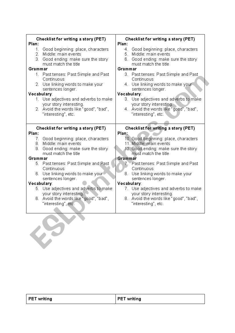 Writing a story worksheet