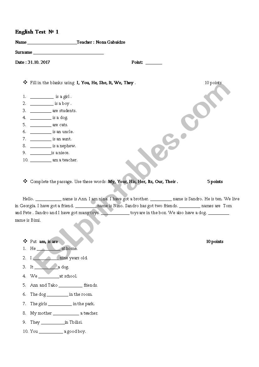 Personal, Possessive Pronouns, To Be 