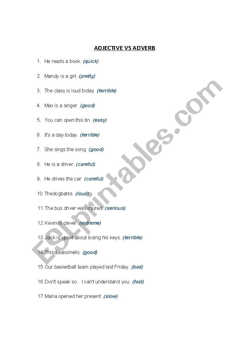 Adjectives worksheet