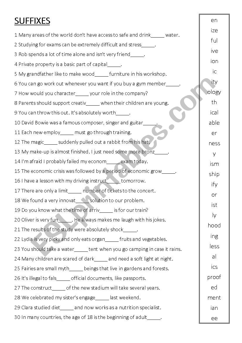 Word formation: Suffixes worksheet
