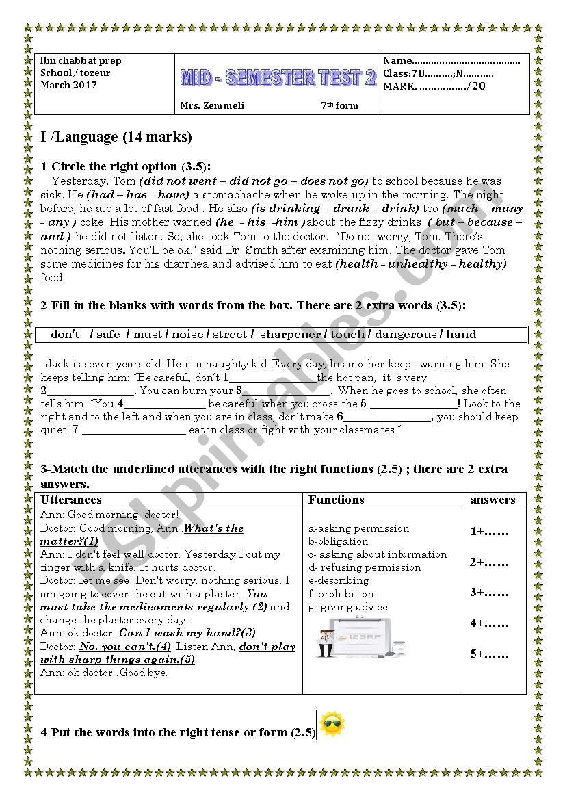 mid - semester tesT 2 worksheet