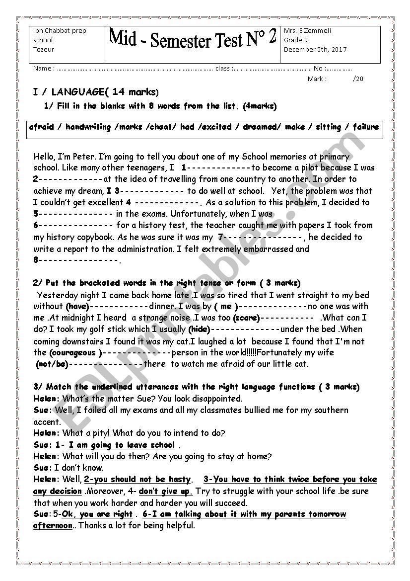 NID SEMESTER TEST 2 worksheet