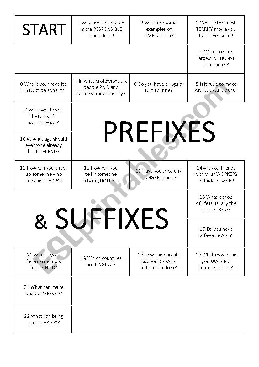 Word formation: Board game worksheet