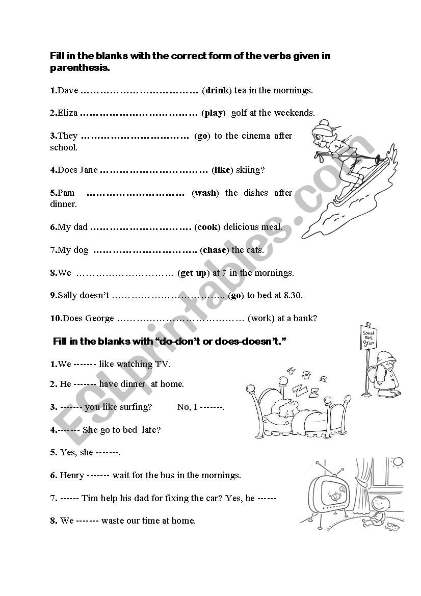 simple present tense: negative, positive and question forms