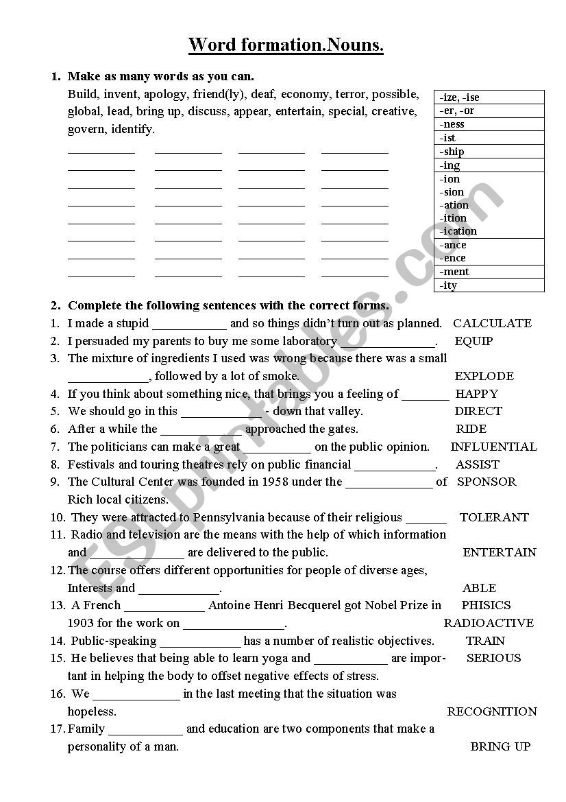 test on word formation - NOUNS