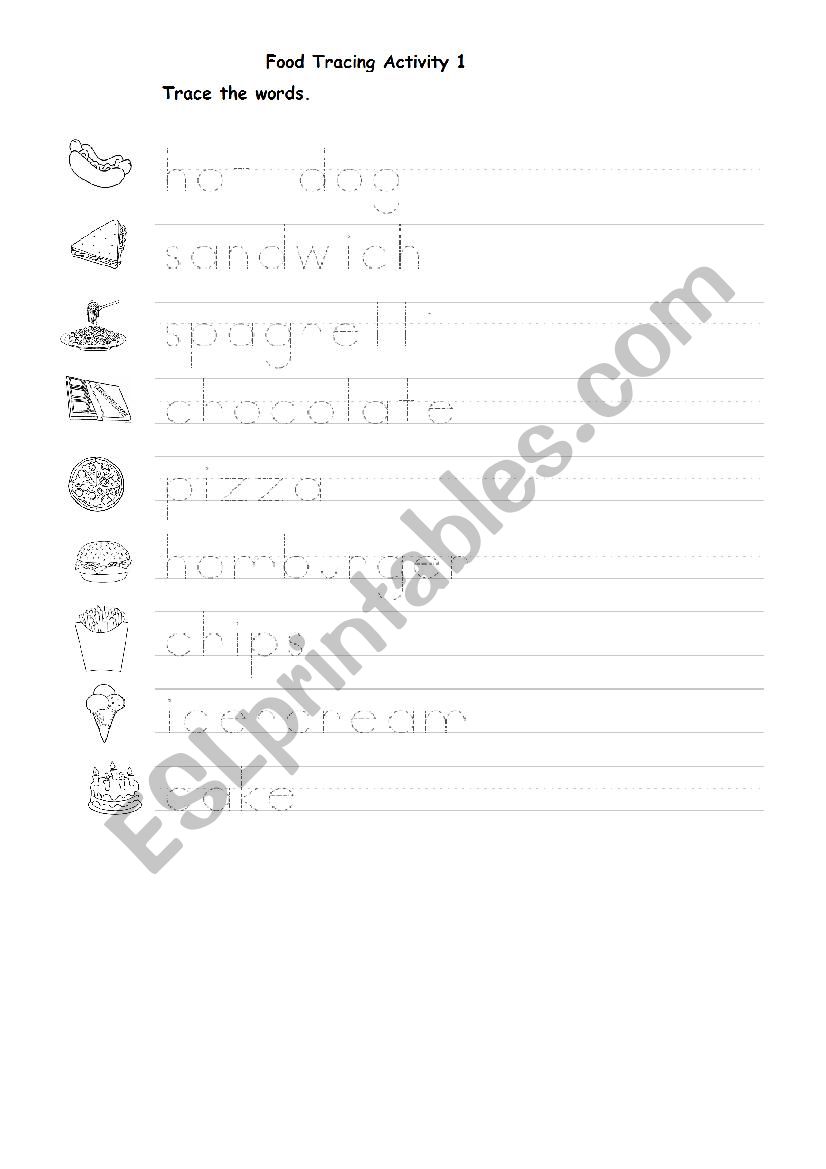 Food tracing activity 1 worksheet