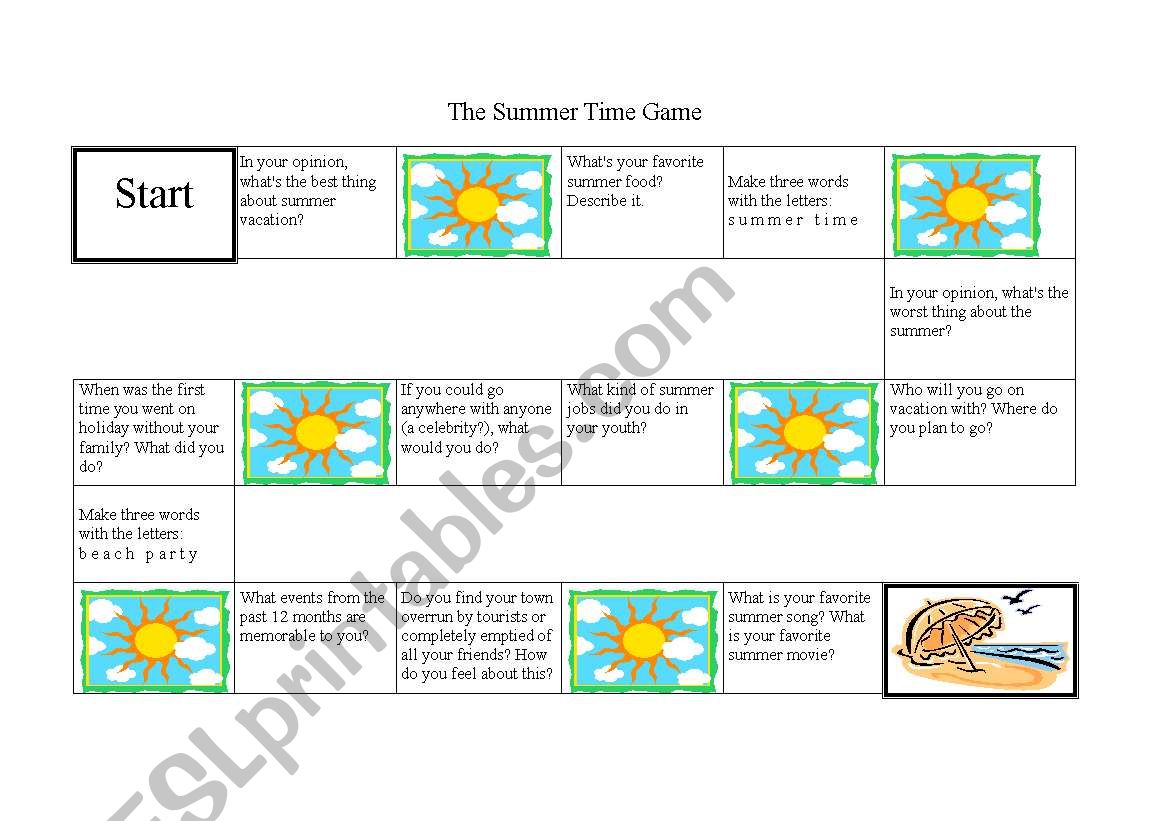Summer time Game worksheet