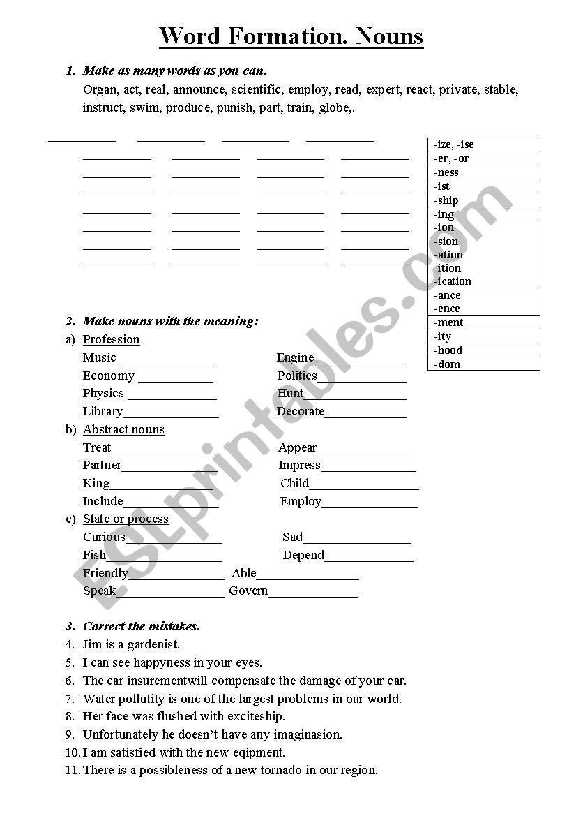 test on word formation - NOUNS 2