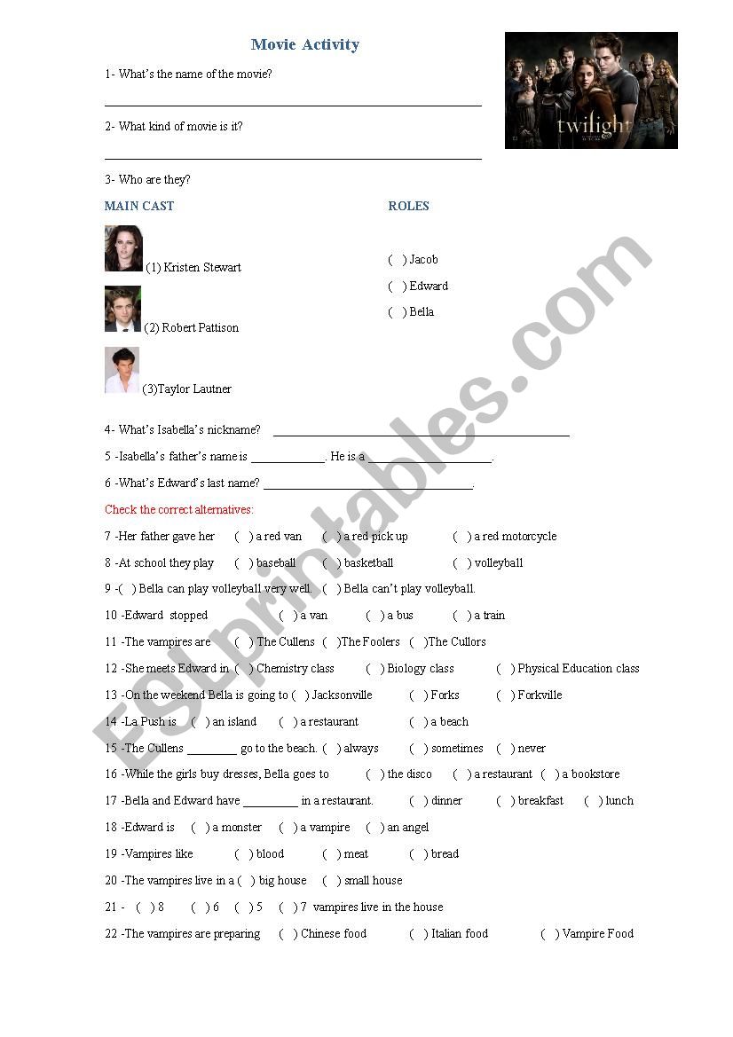 twilight worksheet