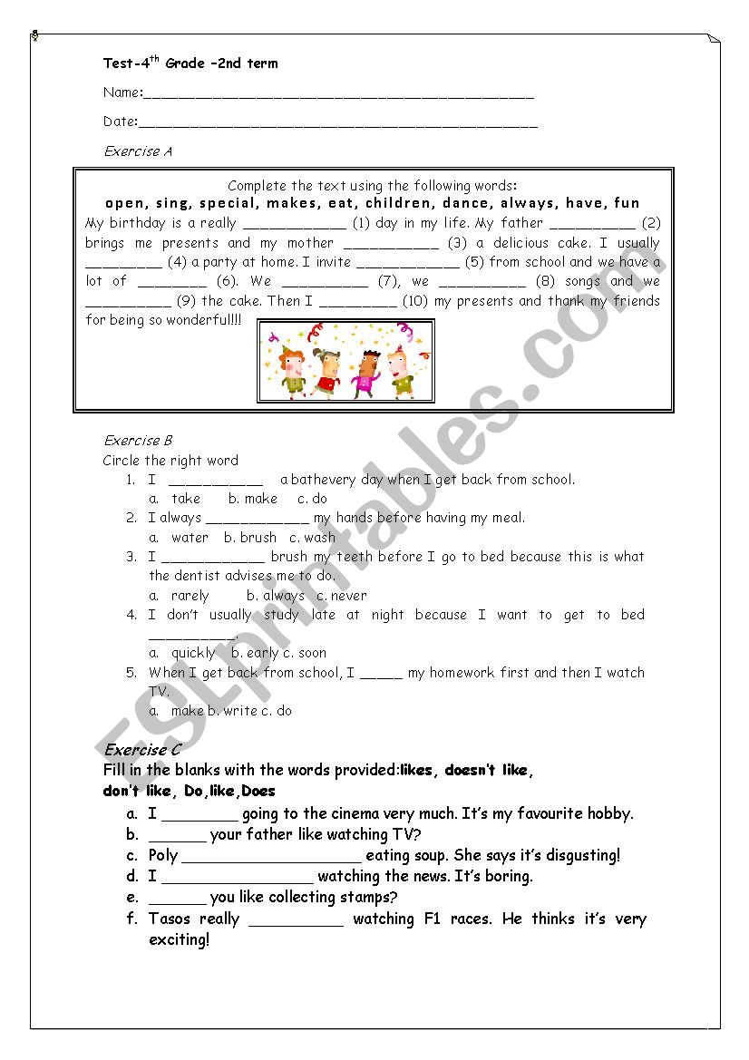 Revision test-4th grade-present simple