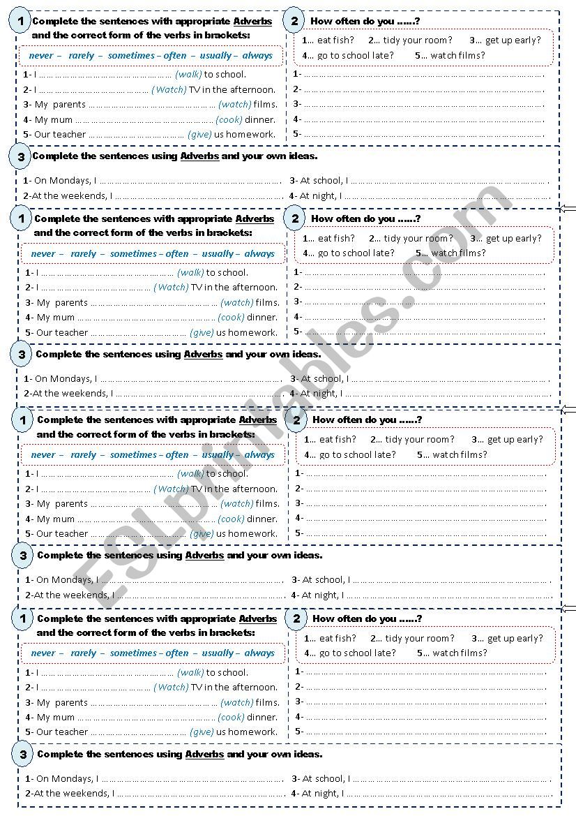 ADVERBS OF FREQUENCY worksheet