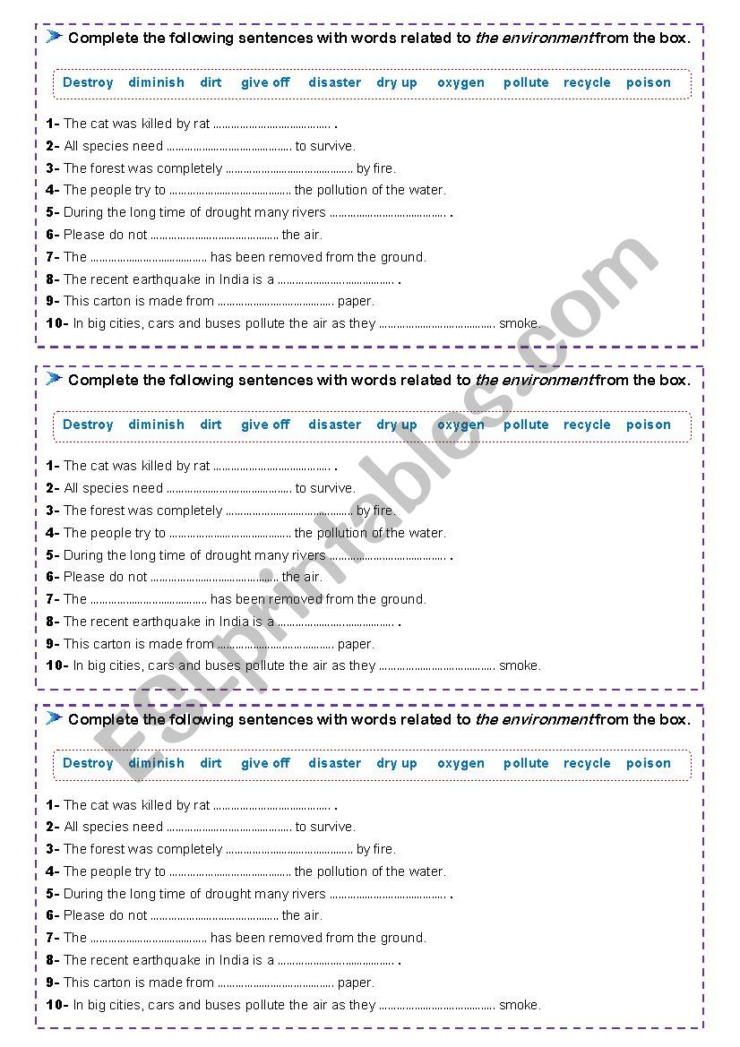 ENVIRONMENT VOCABULARY worksheet