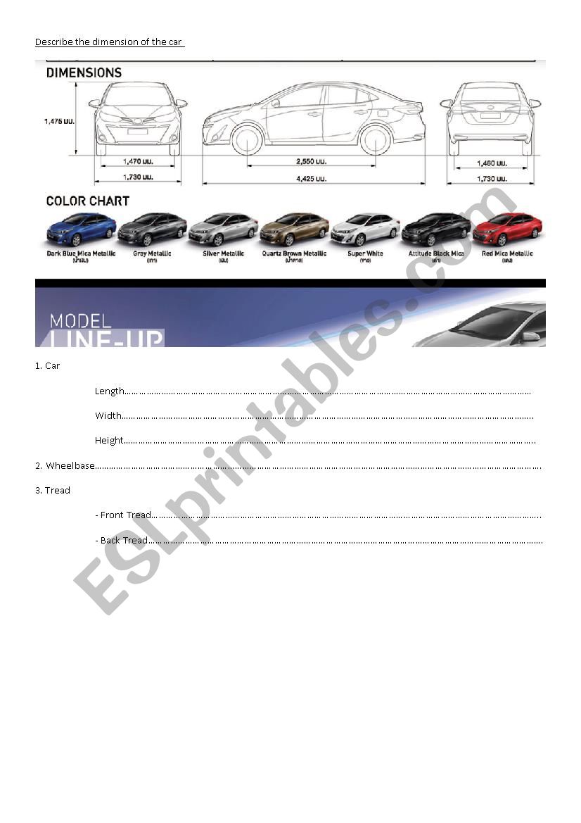 describing car dimensions2 worksheet