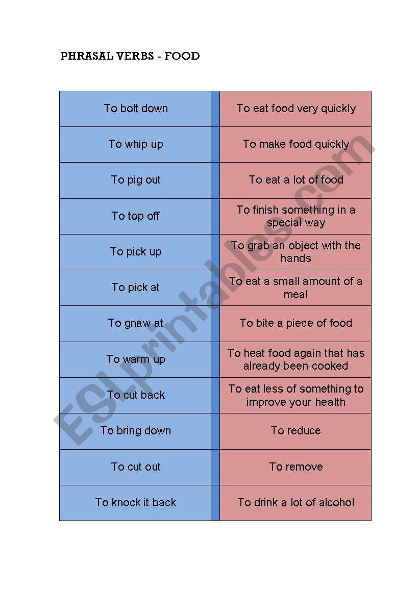 PHRASAL VERBS MEMORY GAME worksheet