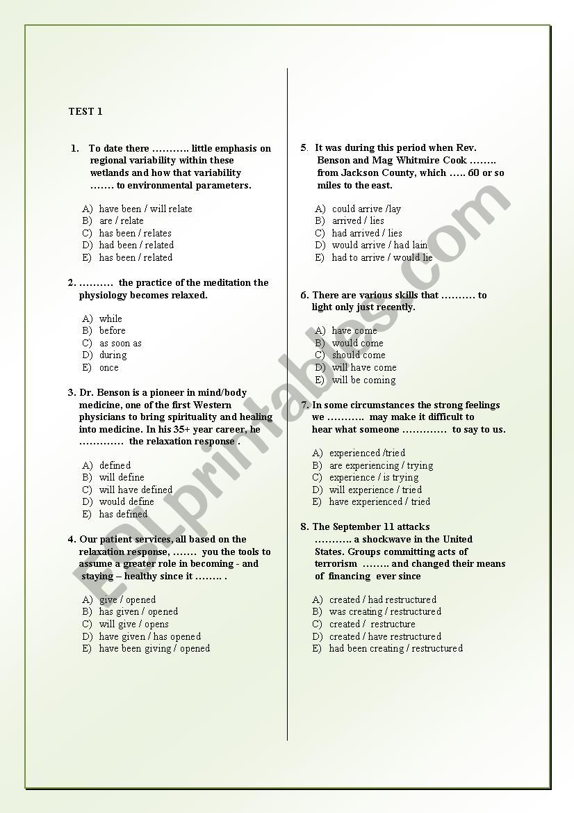 GRAMMAR SET INCLUDING TENSES / MODALS / PASSIVE / INFINITIVE / REDUCTION