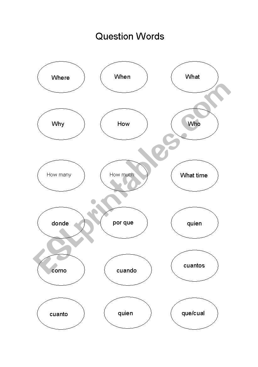 English Worksheets Question Words For Spanish Speakers