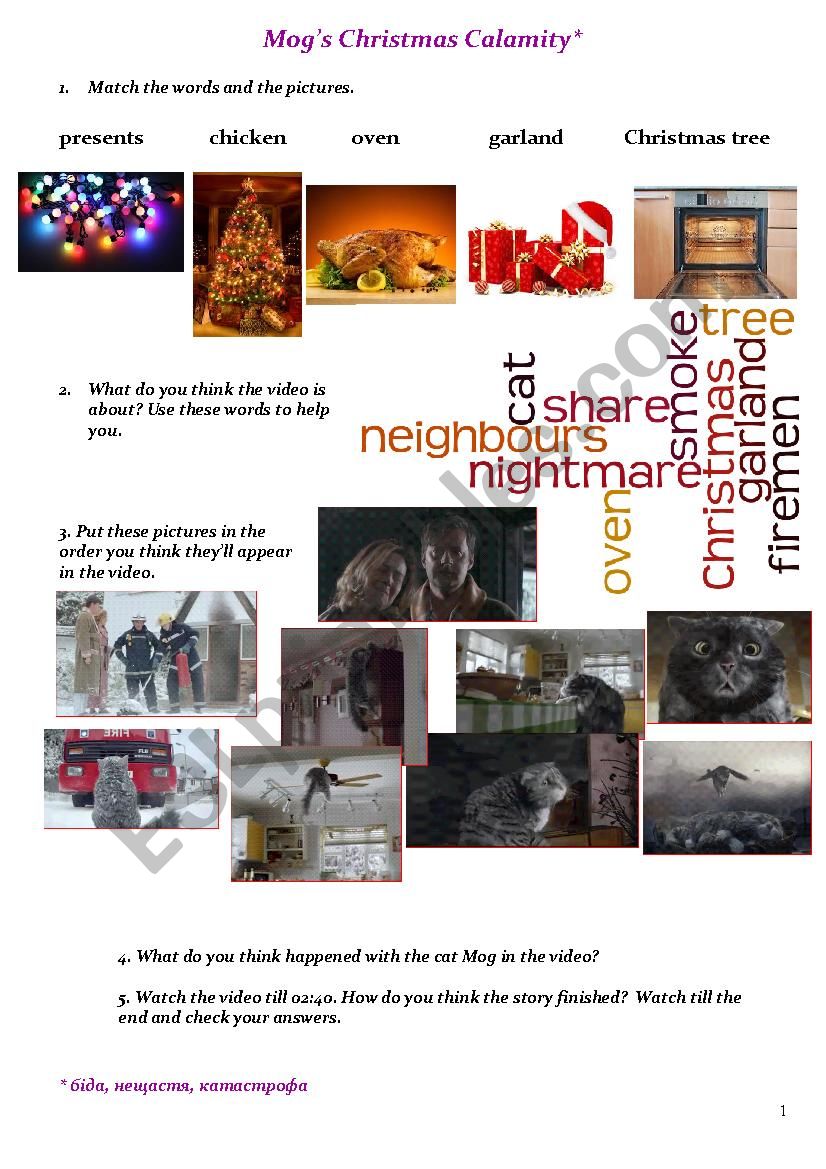 Mogs Christmas calamity worksheet