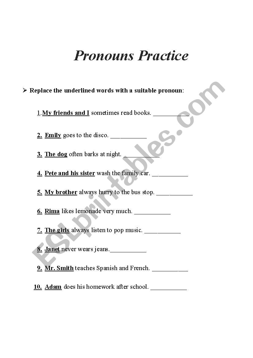 Pronouns Review worksheet